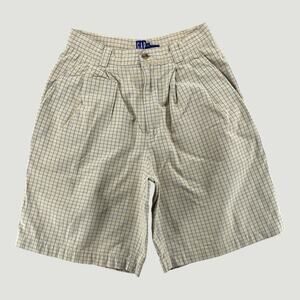 Vintage GAP Plaid Shorts Mens 28 YELLOW & BLUE Pleated 90s Taiwan